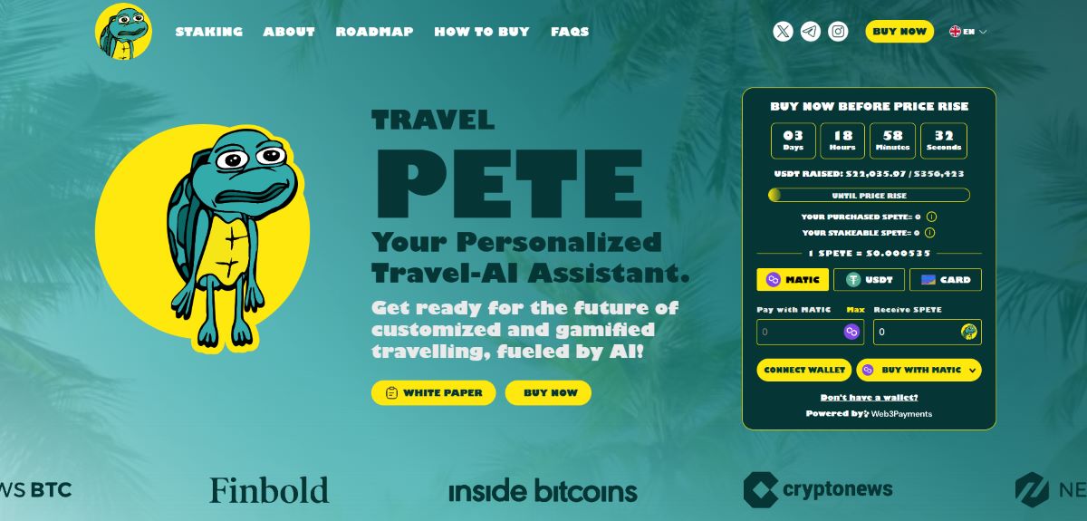 TravelPETE ($PETE) – เหรียญโครงการ AI สำหรับการท่องเที่ยว ภายใน Polygon