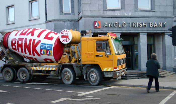 Cement truck left at Anglo Irish Bank Galway