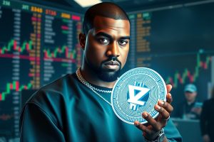 Kanye West ถือ Meme coin YZY บนพื้นหลังตลาดซื้อขาย Crypto