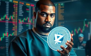 Kanye West ถือ Meme coin YZY บนพื้นหลังตลาดซื้อขาย Crypto