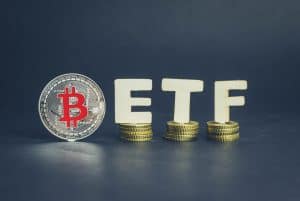 Bitcoin ETF coin with ETF text on coins