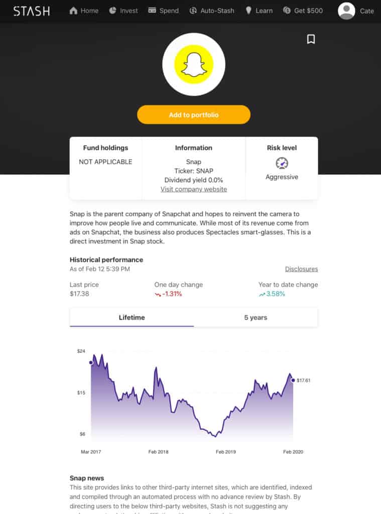 snapchat stock price