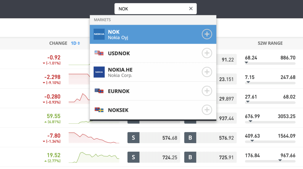 Nokia eToro search