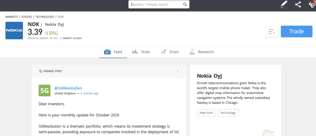 Nokia eToro trade