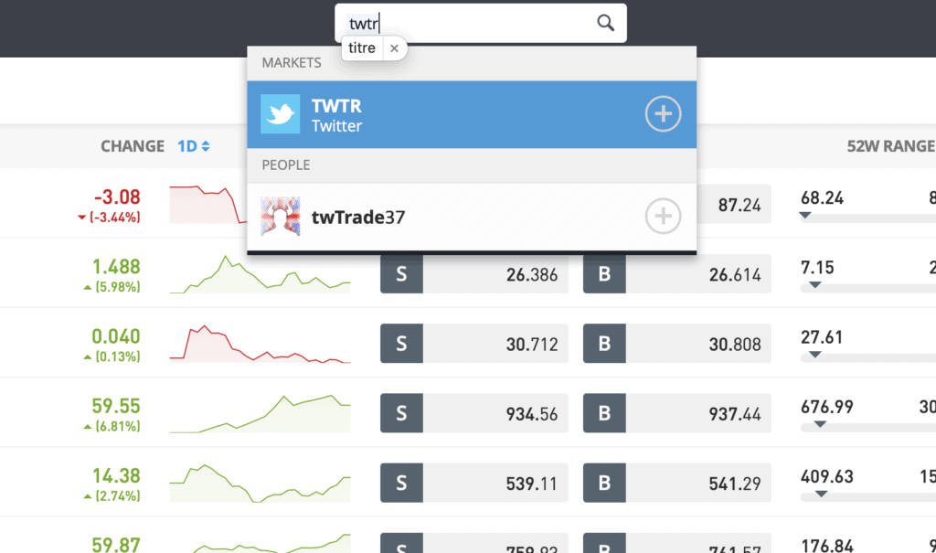 Twitter eToro search