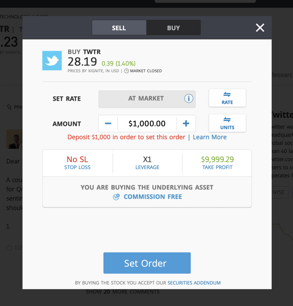 eToro buy Twitter stock