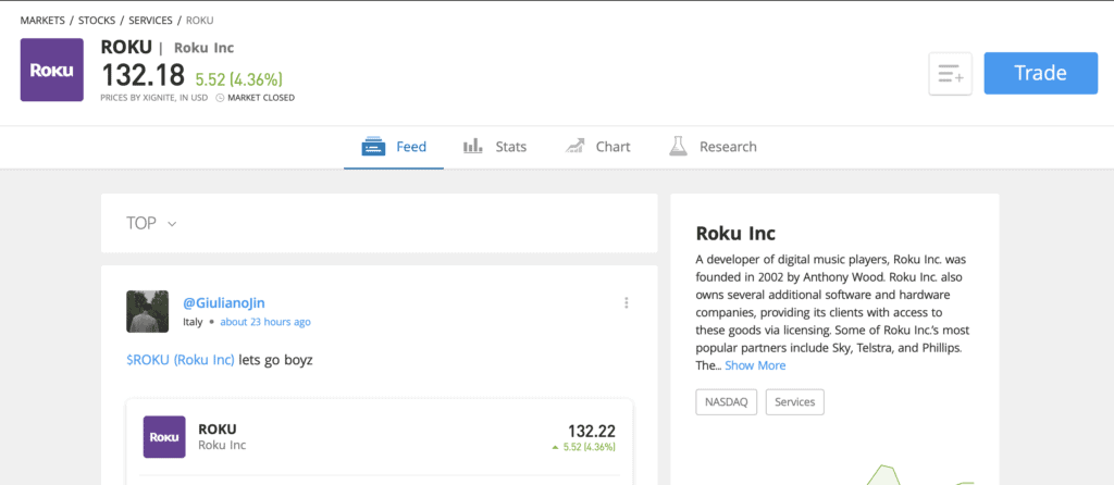 Roku eToro trade