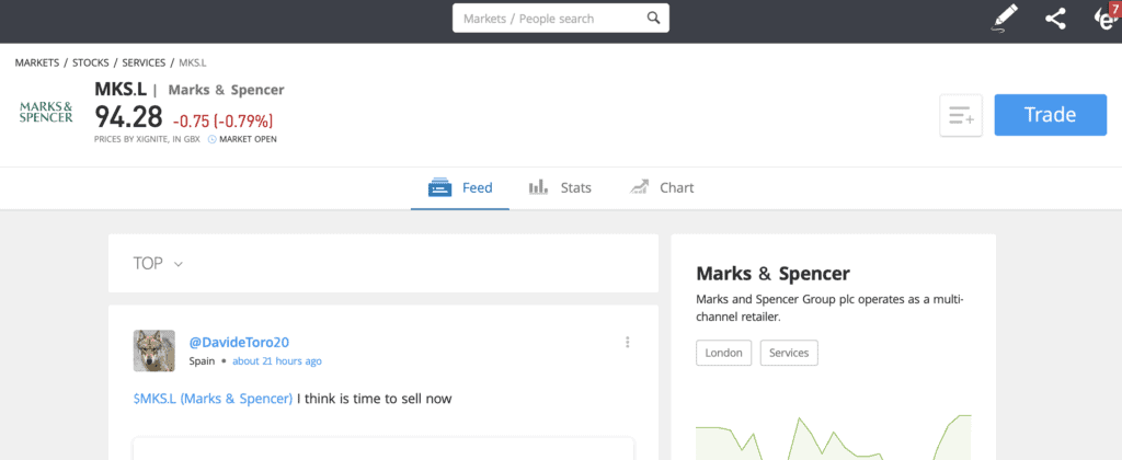 M&S eToro trade