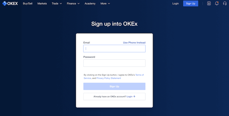 Step 1. Open an account with OKEX