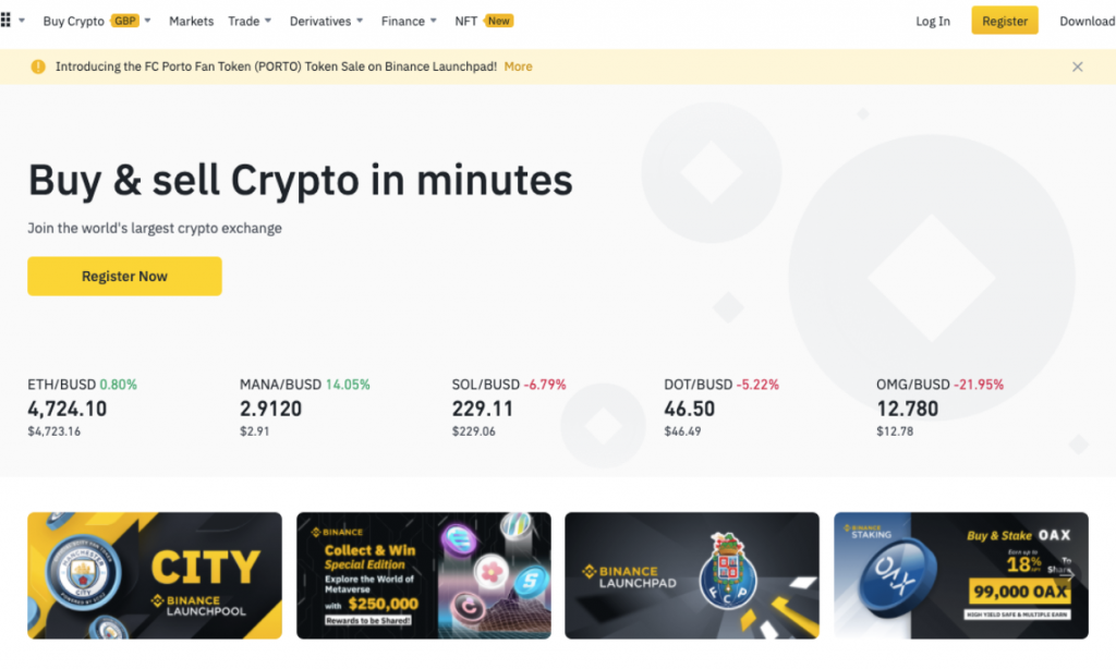 binance homepage