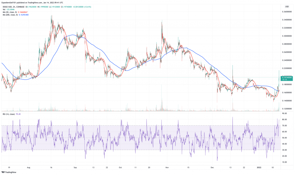 Dogecoin (DOGE) price chart - 5 cryptocurrency to buy for price recovery.