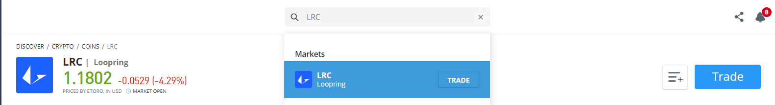 Searching LRC on eToro