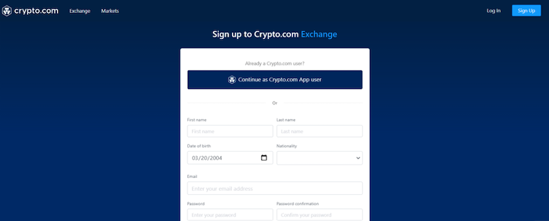 Sign up for an online account on Crypto.com