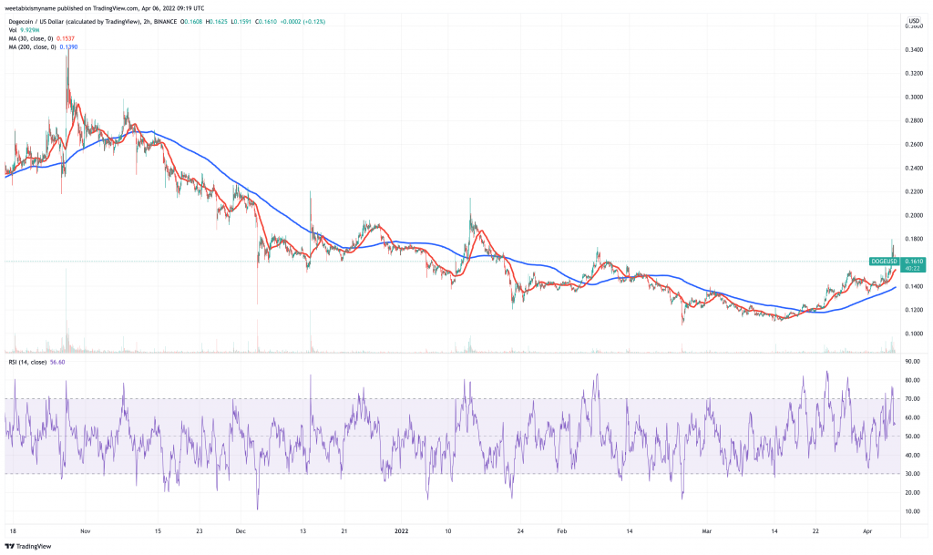 Dogecoin (DOGE) price chart.