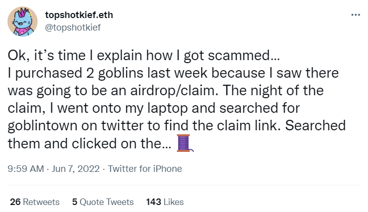 Goblin NFT Scammed