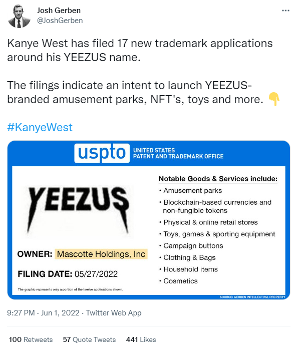 Kanye West's NFT Trademark