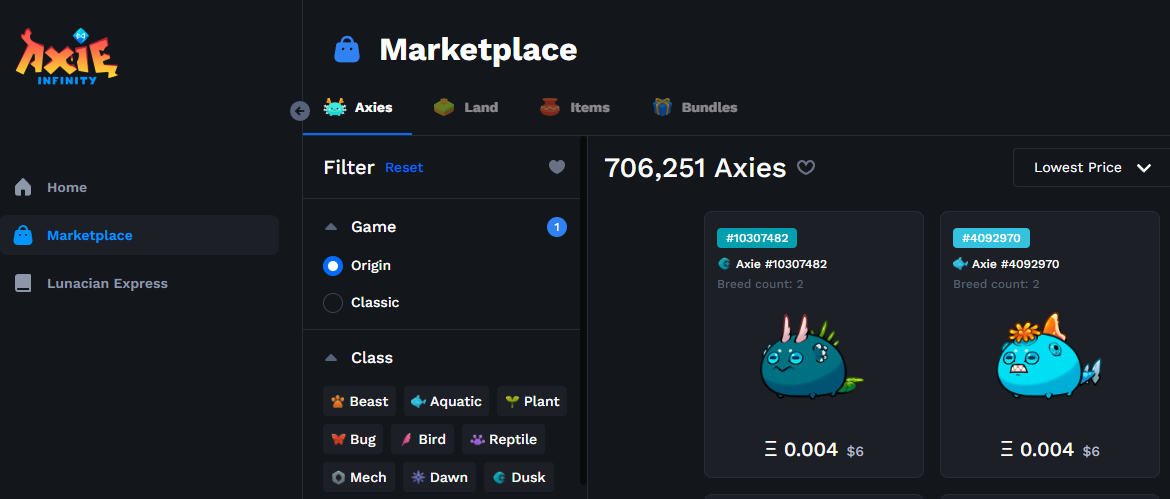 Mercado de Axie Infinity