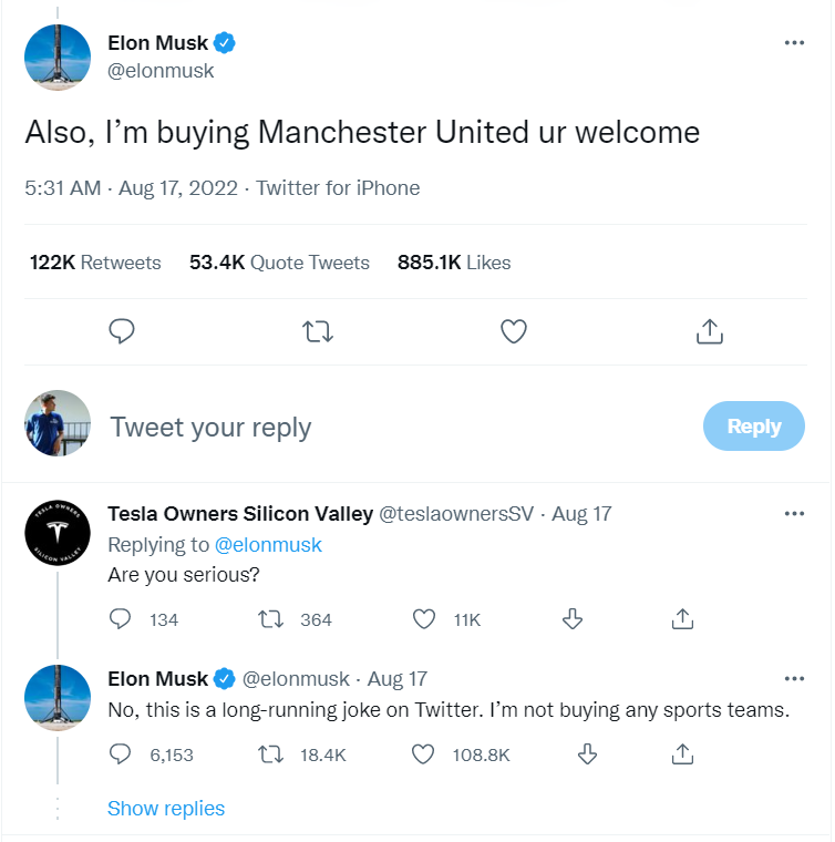 Elon Musk tweet Manchester United