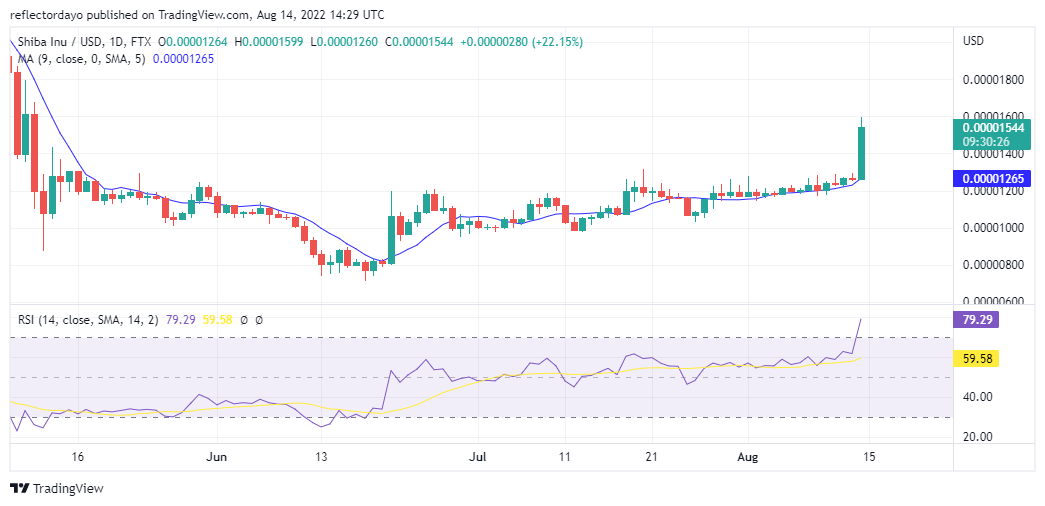 Denní predikce cen SHIB/USD pro 14. srpna: Shib stoupá s 20.67% rozdílem v ceně