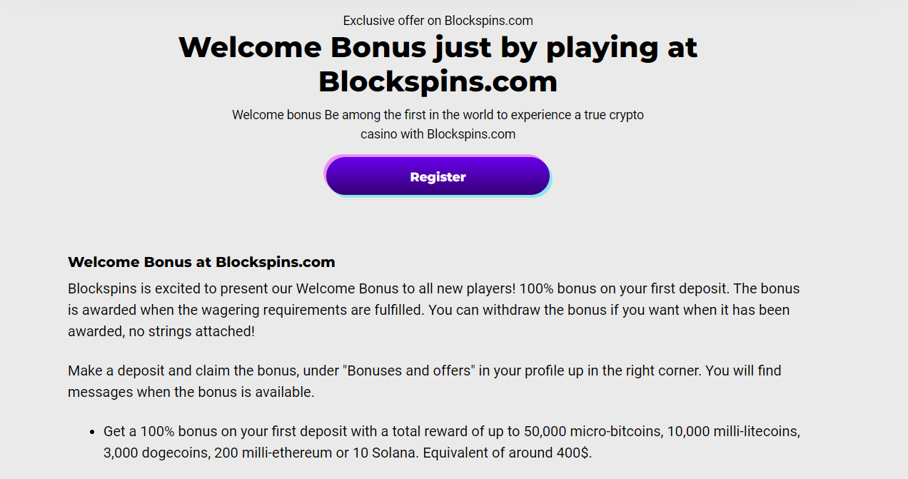 Welcome bonus blockspin