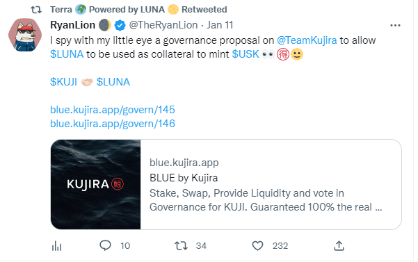 LUNA cryptocurrency is used in mining and governance