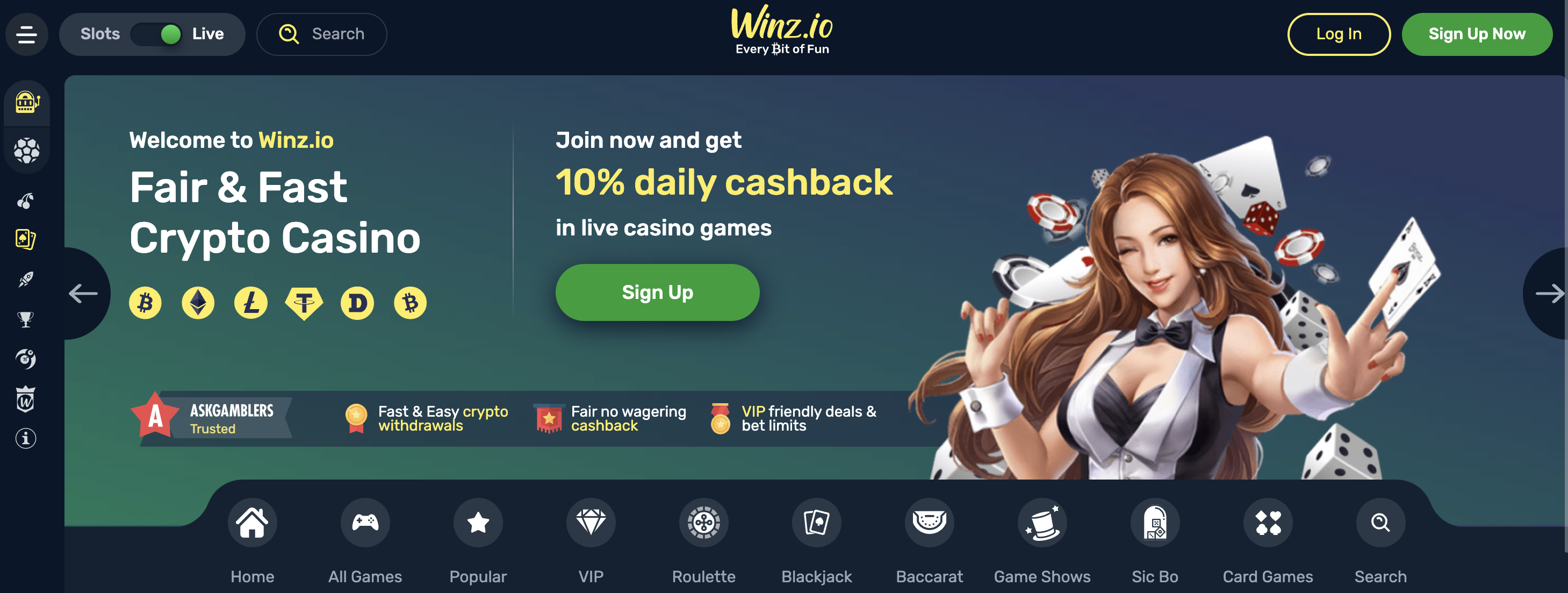 WInz.io tether casino online