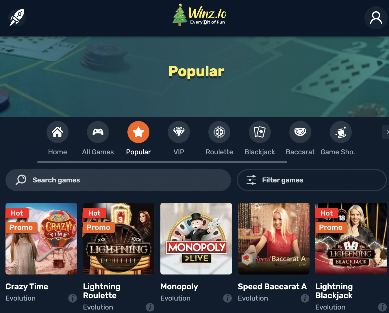 Winz.io Bitcoin casino app