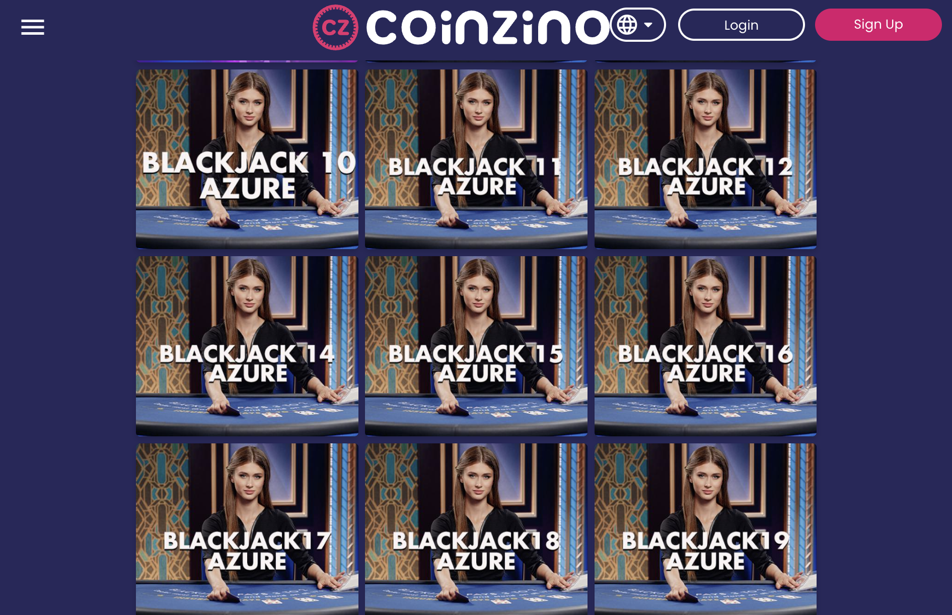 Coinzino Live dealer blackjack games