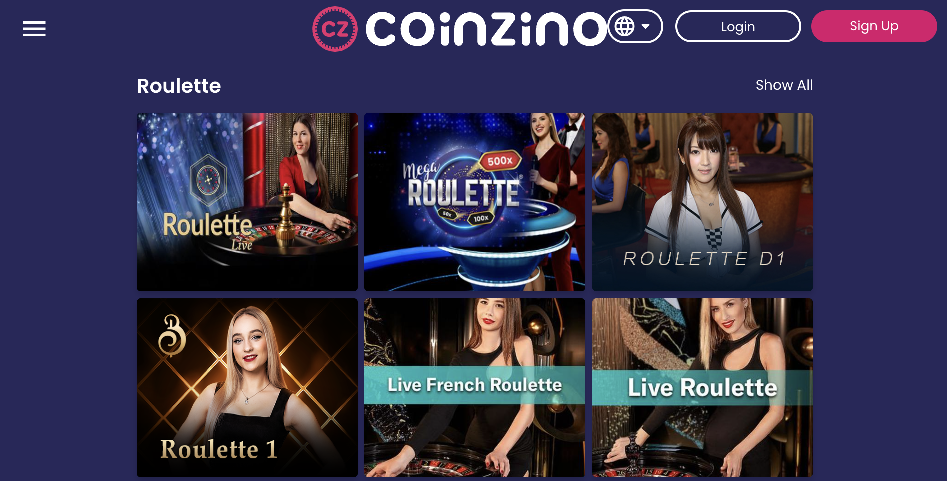 Coinzino Roulette Games Available