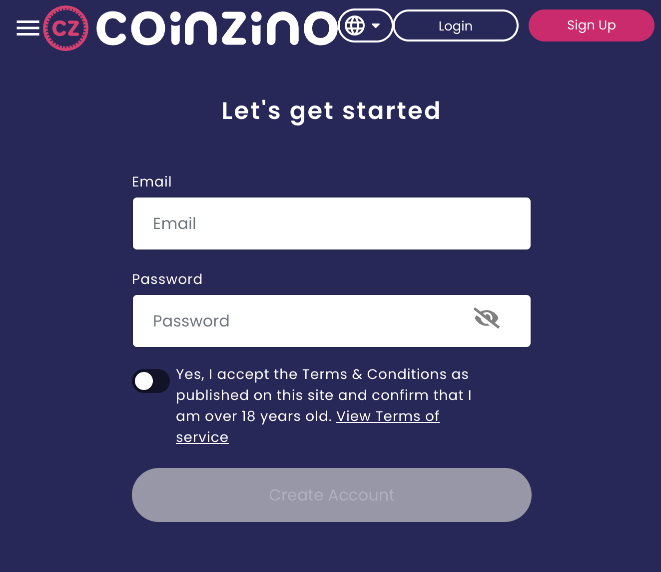 Create an account on Coinzino