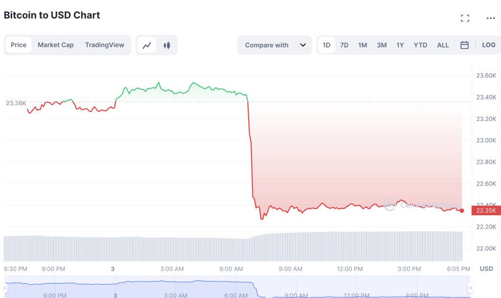 Bitcoin Price Dropped to $22,353
