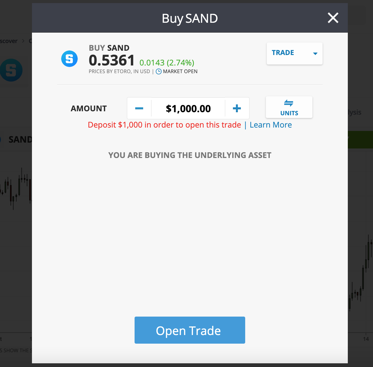 Buy SAND on eToro