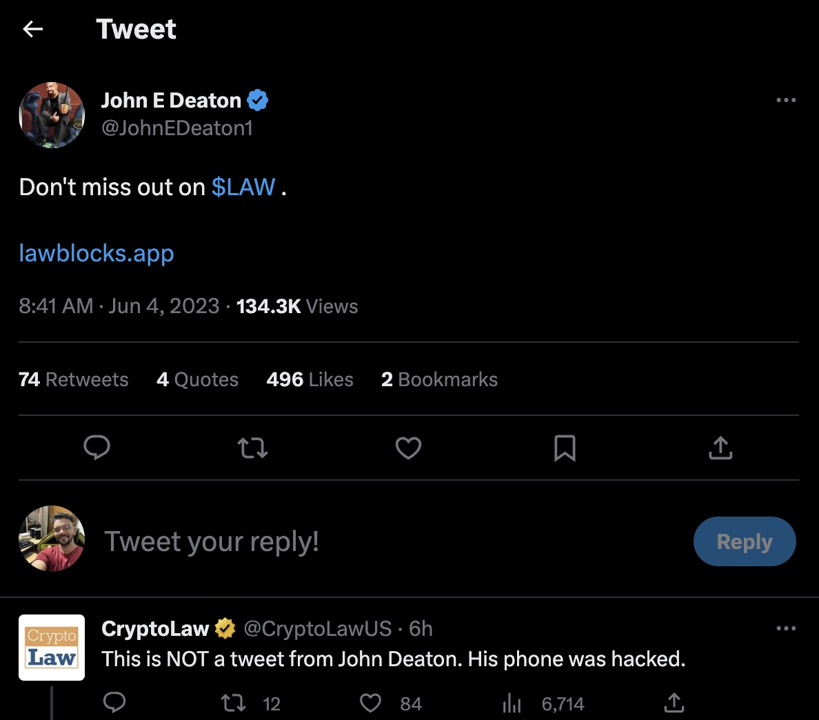 John Deaton Account Hacked