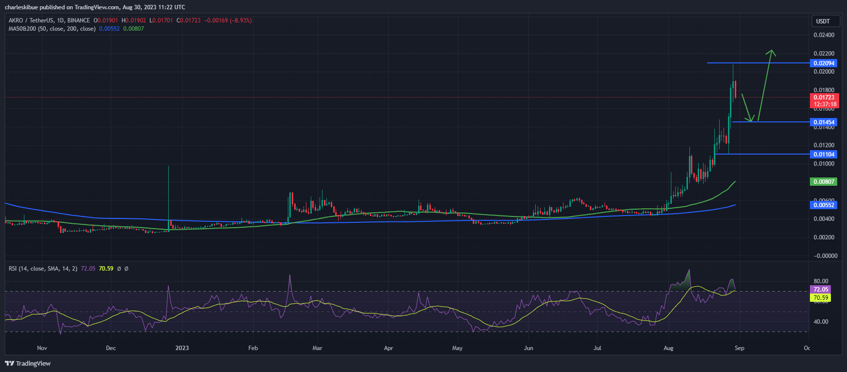 AKRO/USDT Chart Analysis. Source. Tradingview.com