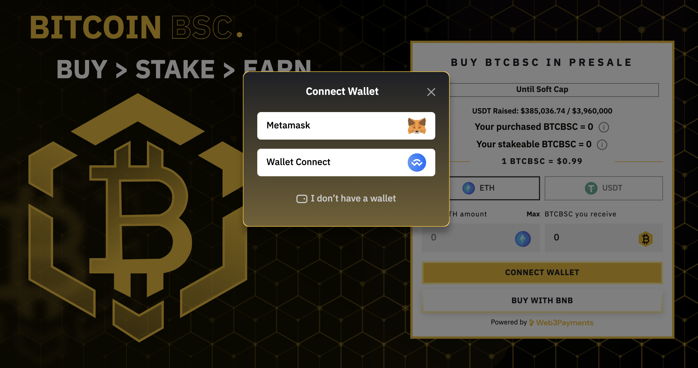 Connect your wallet to Bitcoin BSC site