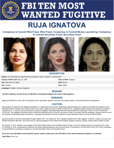 Ruja Ignatova on FBI Ten Most Wanted List 