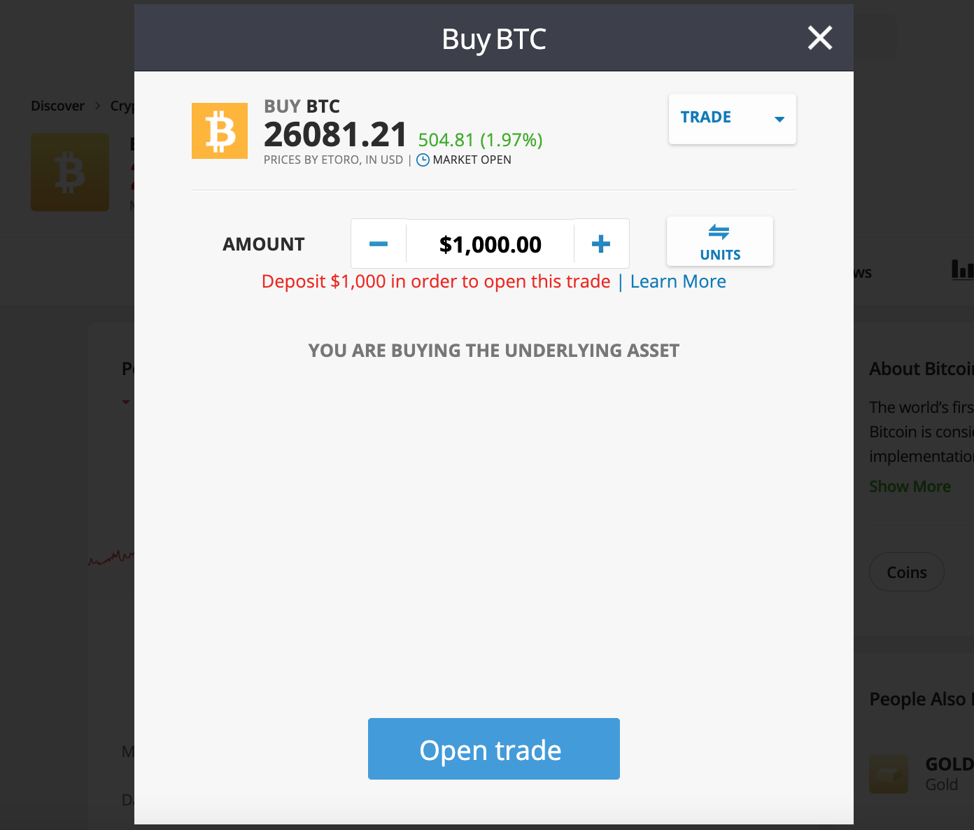 eToro buy BTC