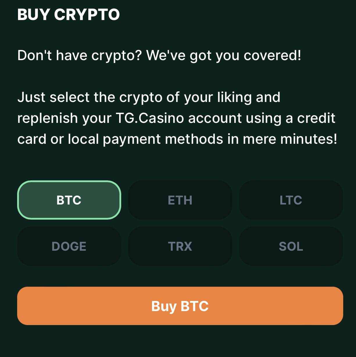 Buy Crypto on TG.Casino