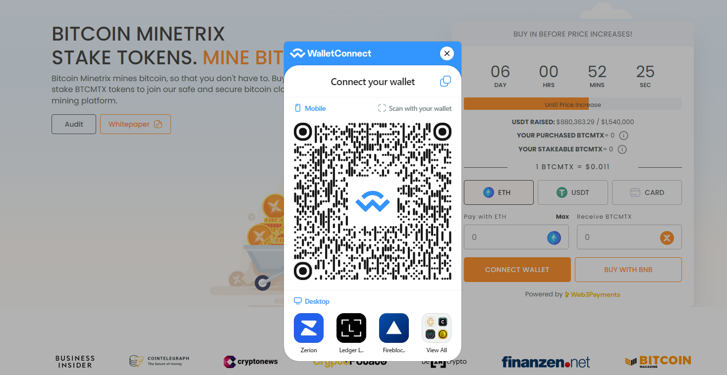 Connect your wallet to Bitcoin Minetrix