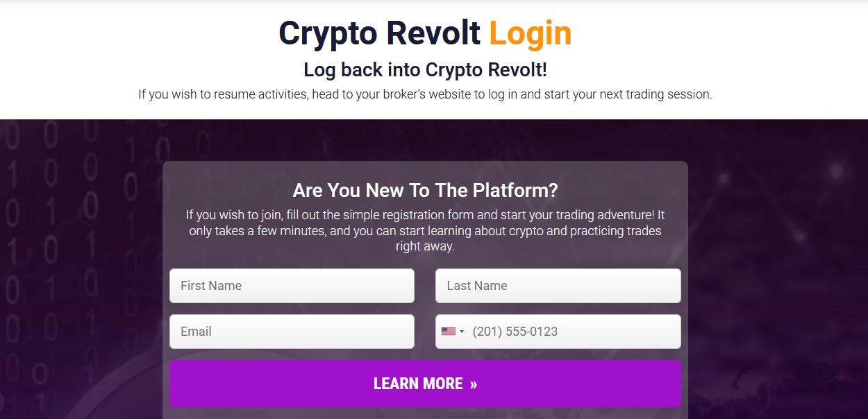 Crypto Revolt registration
