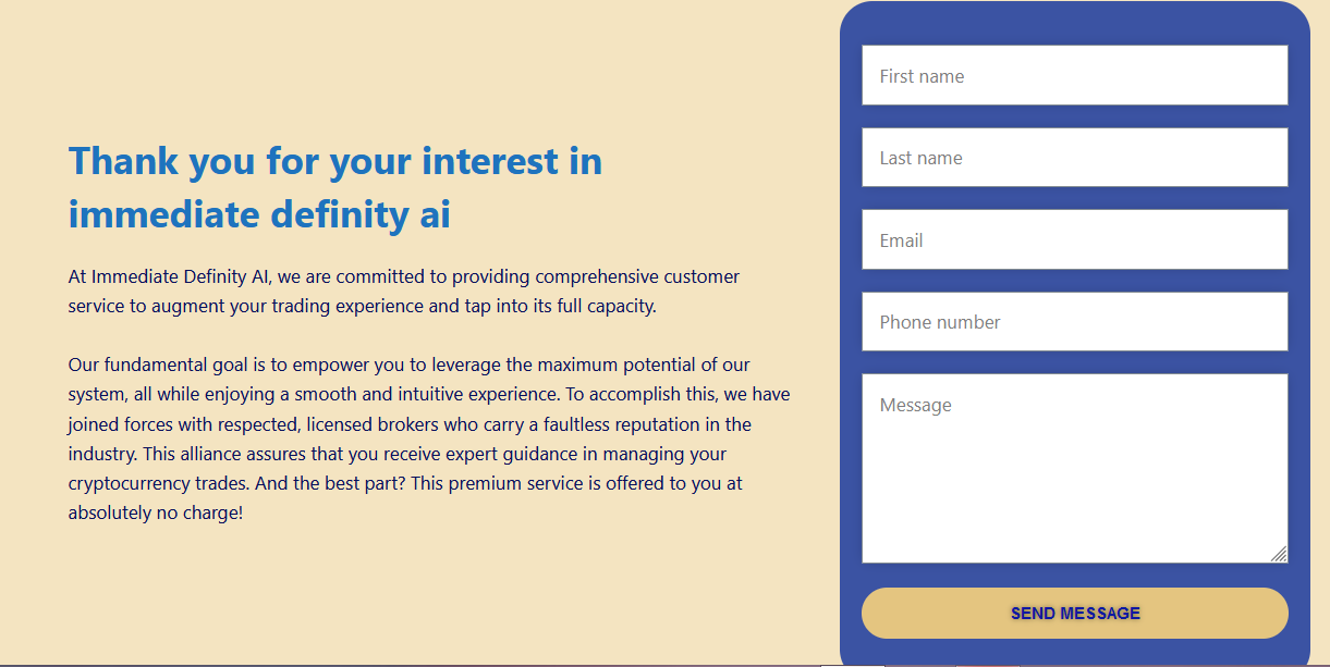 Immediate Definity Ai Customer Support Page