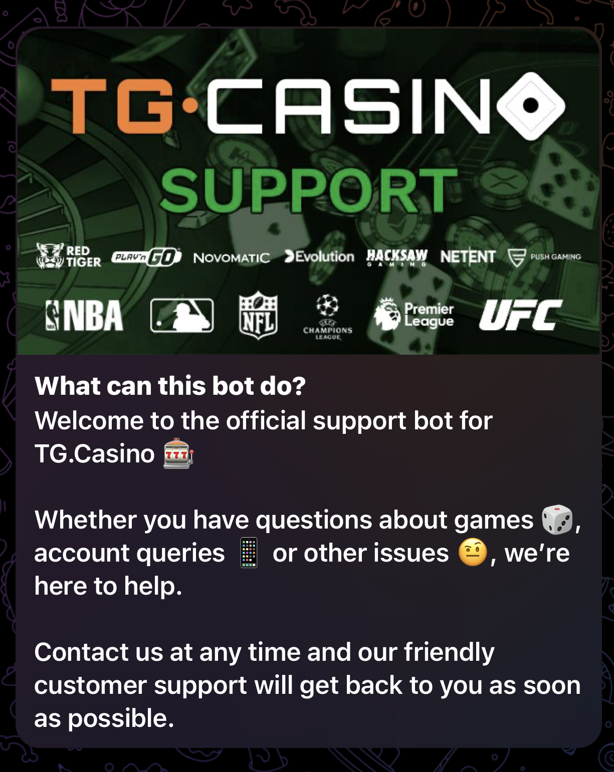 TG.Casino Customer Support