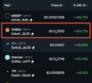 Top 5 trending tokens on Dextools