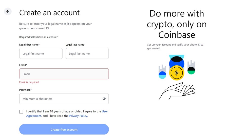 Coinbase create account
