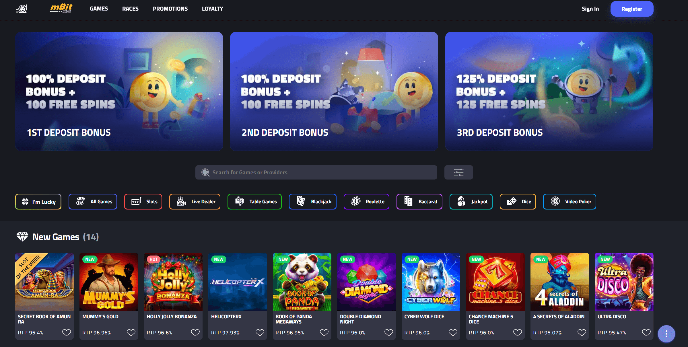 Mbit casino lobby