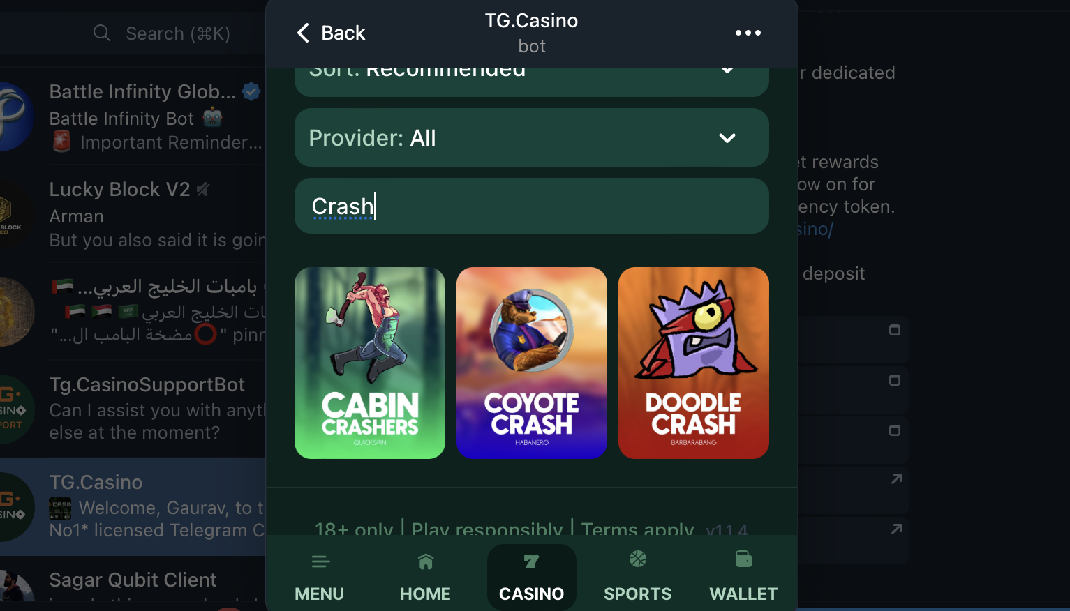 TG.Casino - Crash Gambling Site on Telegram