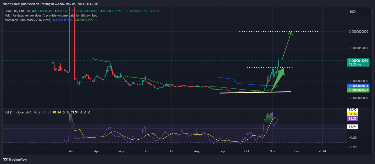 BONK price Chart Analysis. Source: Tradingview.com