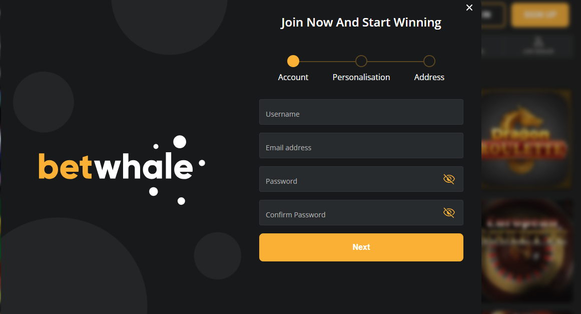 Betwhale Sign-up