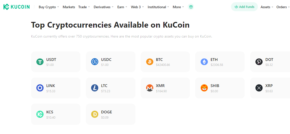 Top Cryptocurrencies on KuCoin
