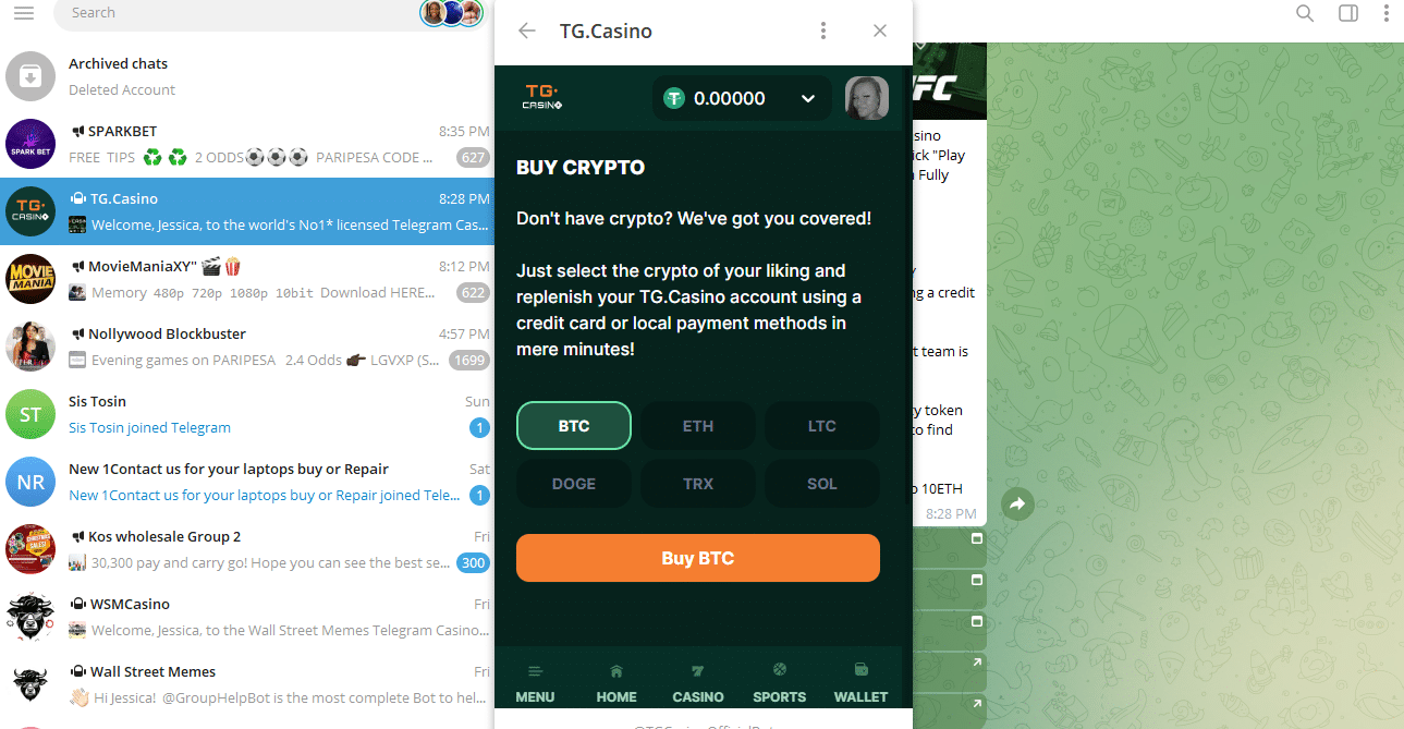 Buy Crypto at TG.Casino